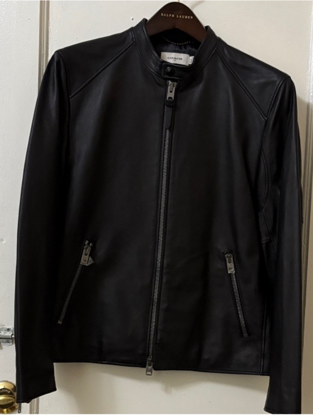 COACH SLEEK BLACK LEATHER JACKET SIZE 48 NWOT